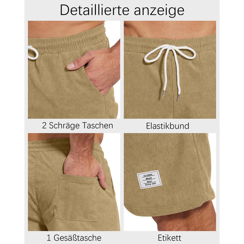 LVCBL Corduroy Men's Summer Shorts, Linen Lightweight Shorts with Pockets,