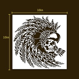 Skull with Native American Headdress Logo Stencil Template Reusable Logo Arts and Crafts Material Scrapbooking for Airbrush Painting Drawing 10 x 10 inch