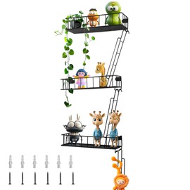 lwytdnmsd 3-Layer Black Metal fire Escape Shelf Shelves for Room Wall, Unique Design, Strong Load-Bearing Shelf, Suitable for Bathroom, Living Room, Bedroom, Easy to Decorate New York Style Home