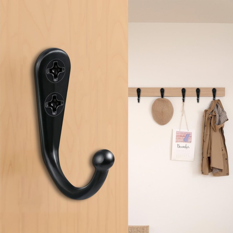 JIUZI Black Wall Mounted Coat Hooks, Rustproof Metal Hooks for