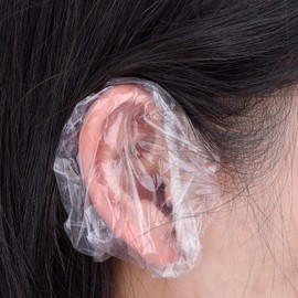 PMELCXD 100 Pack Clear Disposable Ear Protectors Waterproof Ear Covers for Hair Dye,Shower,Bathing