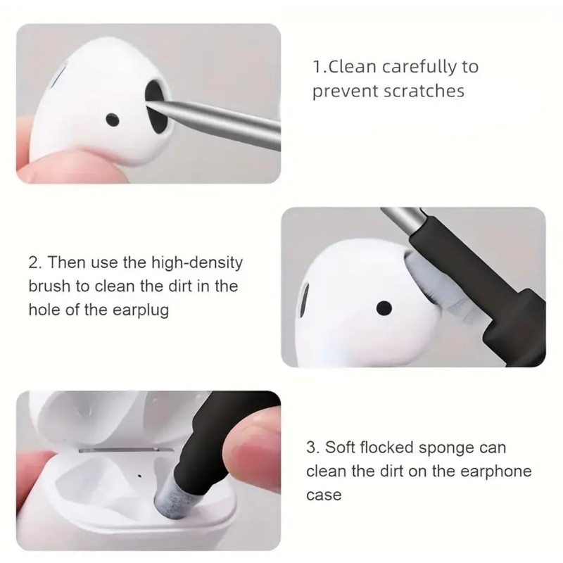 Cleaning Kit/Tool for AirPods and Earbuds, 3-in-1 with Sponge, Brush