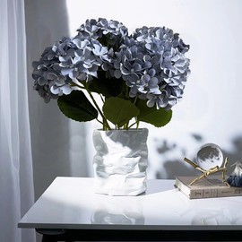 WISTART 8pcs Blue Hydrangea Artificial Flowers 27.60" Large Realistic Single Long Stem Faux Silk Hydrangea Bouquets Flowers Arrangements Home Office Decor Wedding Centerpieces DIY