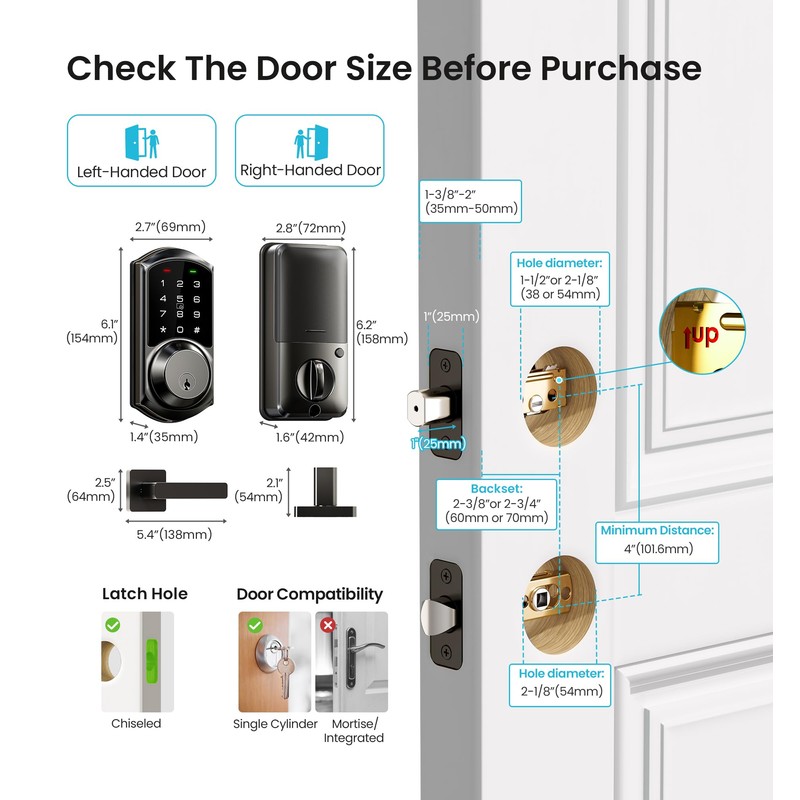 Veise VE06-L Smart Locks with 2 Lever Handle Set, App