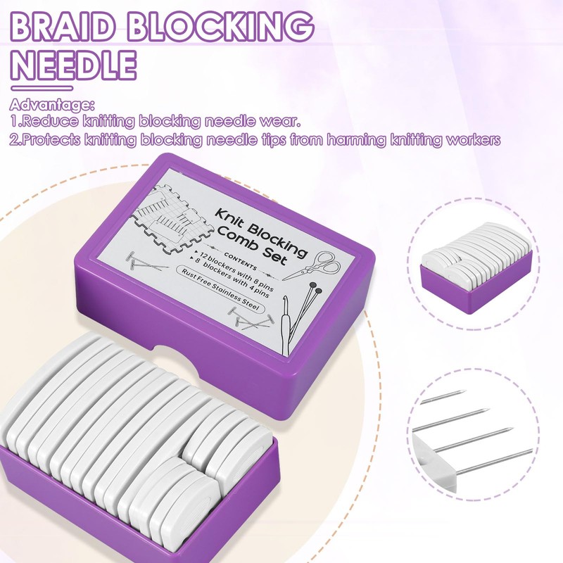 kjcbkcb Knit Blocking Pins Kit, 25Pcs Knitting Blocking Tools Kit