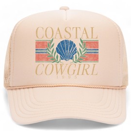 Coastal Cowgirl Trucker Hat | Beach Cowboy Cute Summer Western Country Vintage | Premium Foam Trucker Hat for Men & Women (US, Alpha, One Size, Tan)