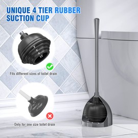 uptronic 2 Pack Toilet Plunger with Holder, Unique Plunger with All-Angle Design, Plungers for Bathroom with Holder, Toilet Plunger Heavy Duty (Grey)