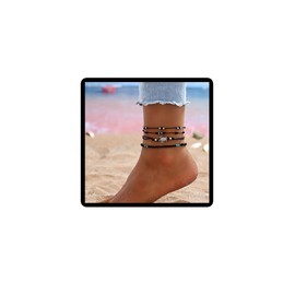 Cubahop Layered 4PCS Beach Sea Turtle Black Ankle Bracelets Summer Foot Accessories Jewelry for Women