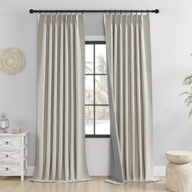 Cniuyhi Linen Textured Pinch Pleat Curtains 84 Inches Long, Total Blackout Beige Back Tab Curtains, Full Shade Double Pinch Pleated Drapes with Hooks for Sliding Door, 50" x 84", 1 Panel