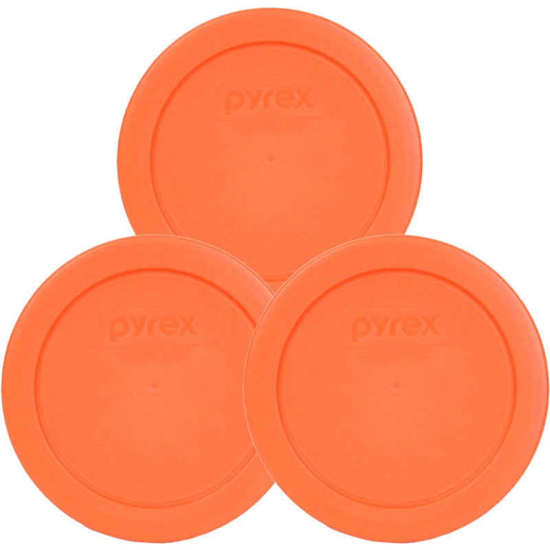 Pyrex 7200-PC 2-Cup Orange Food Storage Replacement Lid (3-Pack) -