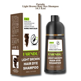 FARNDU Hair Dye 3-in-1 Shampoo Haircare, Cover Gray Hairs, 10 Mins Hair Coloring, Plant Extracts, Long Lasting, Mild, Moisture (400 mL):_Farndu-Light Brown Hair Dye Shampoo- 14.1 fl.oz