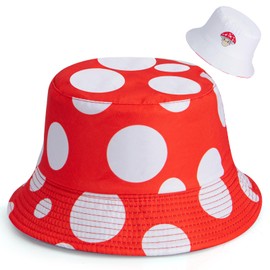Mushroom Bucket Hat Embroidered Cap,Cute Fashion Reversible Fisherman Sun Hat Double-Side-Wear for Women Men
