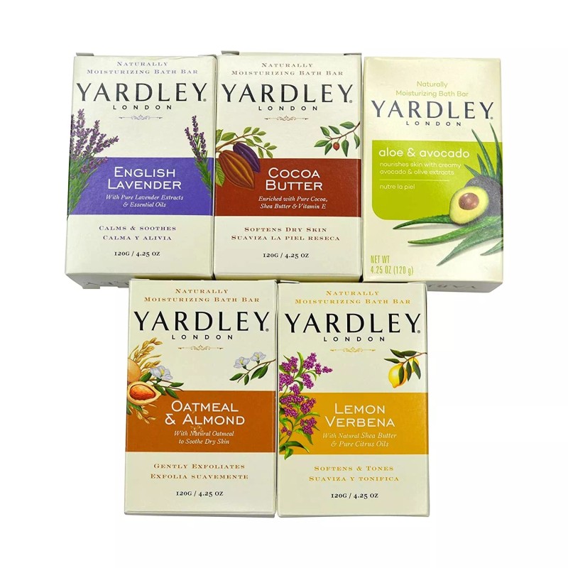 Yardley Soap 5-Bath Bar Bundle - Lavender, Oatmeal, Aloe, Cocoa