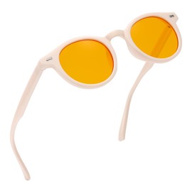 ZIHVEUC Round Amber Blue Light Blocking Glasses Orange Lens for Better Sleep,Computer Eye Strain Men Women Gaming Glasses（Beige）
