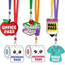 12Sets Hall Pass Lanyards for Classrooms First Day of School Wooden Bathroom Restroom Library Office Nurse Passes Teacher Organization Supplies Gift