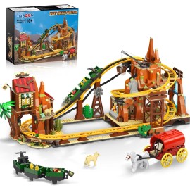 HOGOKIDS Western Roller Coaster Building Set, Rollercoaster Building Toy with Mine Train