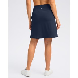 SANTINY 18" Skorts for Women with 4 Pockets High Waist Long Athletic Tennis Skirt Golf Skort Dressy Casual (Navy_XL)