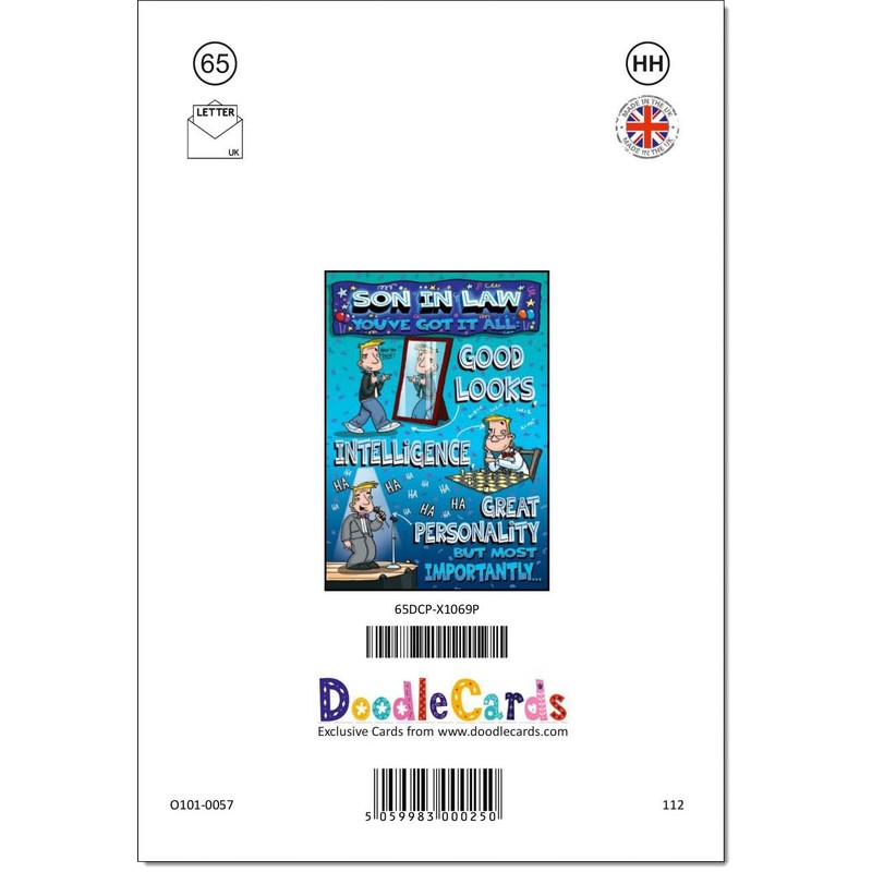 doodlecards Funny Son in Law Birthday Card Medium Size with