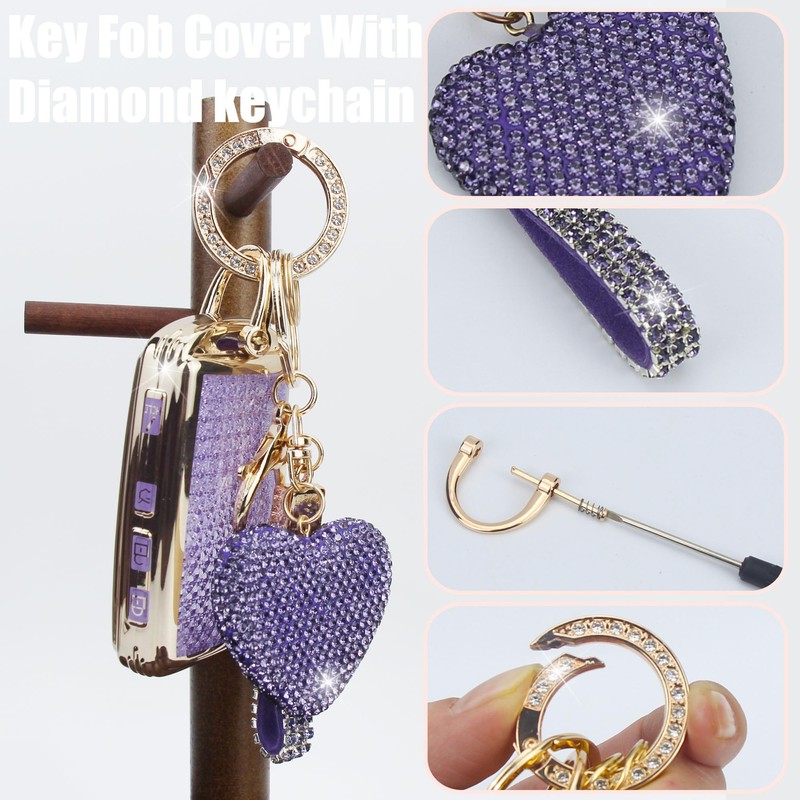 YIKECASE Key Fob Cover with Diamond Keychain for Women, Car