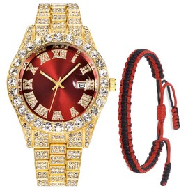 SENRUD Women's Men's Hip Hop Wrist Watch Unisex Crystal Rhinestone Watch Iced Out Watch