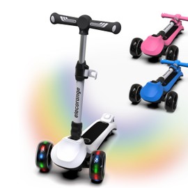 Elecorange Kid Scooter Electric Ages 4-9, Light Up 3 Wheels, Ride On Toys for Kid 4-8, 3 Wheel Electric Scooters for Kids, KickScooter for Children 5-7, Christmas Birthday Gift for Kids, Black, White