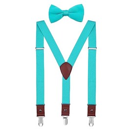CEAJOO Big Boys' Suspenders and Bow Tie Set Adjustable Y Back 40" Sky Blue