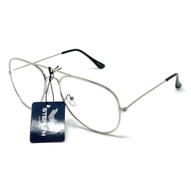 SHAMZBEST Clear Lens Aviator Eyeglasses Classic Retro Metal Frame (A#1 Silver, Large, Clear) (Silver)