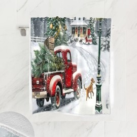 Christmas Tree Red Truck Golden Retriever Dog Hand Bath Towel Winter Snowflake Snowman Kitchen Bathroom Faucet Towel Snow Xmas Decorations Fingertip Towel Set Absorbent Guest Shower Towels 16x30 Inch