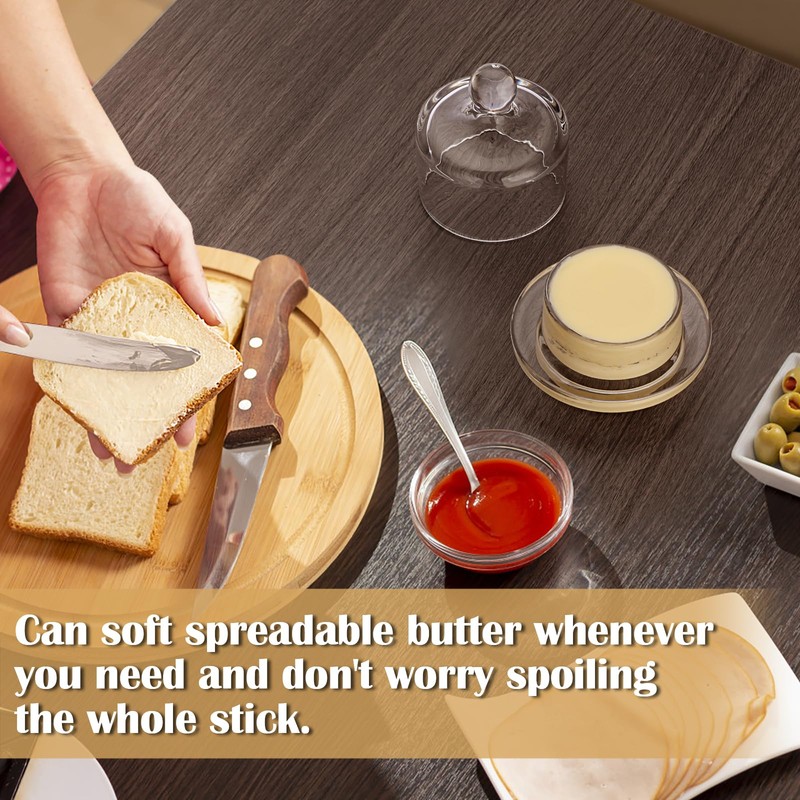 BSTKEY 2 Pack Glass Butter Dishes, Clear Small Glass Butter