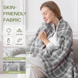 Electric Blanket Heated Throw, 50" x 60" Heated Blanket with 8 Heat Levels & 8 Hours Auto Off, Fast Heating Blankets with ETL & FCC Certification, Grey Plaid