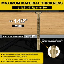 FMhotu #14 x 2-3/4" Trailer Deck Screws, Self-Tapping Sheet Wood Metal Screw, 550Pcs T25 Star Bits Reamer Tek Screws for Trailers, for Attaching Wood to Steel