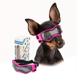 PETLESO Dog Goggles Small Breed, Dog Sunglasses for Small Breed UV Protection Eyewear for Small Dog Outdoor Riding Driving, Small Pink