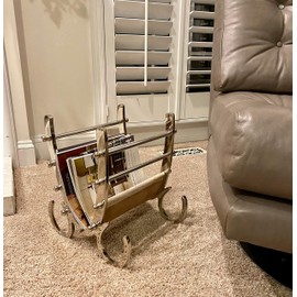 DUSTO Stainless Steel Magazine Holder (DH8026) | Leather Magazine Holder Rack | Vintage Pony Hair Leather Foldable Shelf | Magazine Organiser for Bathrooms or Offices.