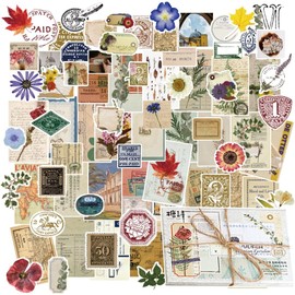 120 Piezas Pegatinas Retro Papel Decorativo de Diario, Calcomanías de Albumes de Recortes, Suministros de Scrapbook Temáticos de Naturaleza y Tiempo para Decoración de Libros(Tiempo)