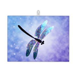 UIUPRO Glass Dragonfly Dish Drying Mat for Kitchen Counter Decor,Blue Cloudy Sky Dish Drying Rack Pad Absorbent Reversible Microfiber for Coffee Tableware Sink Countertop 18x24 Inch
