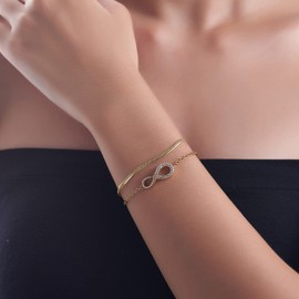 LParkin Layered Bracelet Rose Gold Women's Elegant Bracelet Women's Gold, Stainless Steel Adjustable Bracelet Gifts for Daughter Best Friend Girls Mum (Rose Gold)