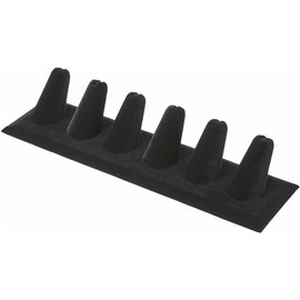 Plymor Schwarzer Samt-Ring-Finger-Display, 6 auf rechteckiger Basis, 19,4 cm B x 5,4 cm T x 4,1 cm H