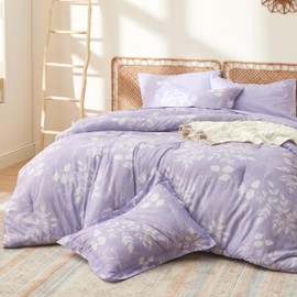 Bedsure King Size Comforter Set - 7 Pieces Floral Lavender Soft Bedding Sets, King Bed in a Bag with Botanical Flowers Comforter, Sheets, Pillowcases & Shams