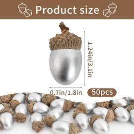 HUIANER Silver Artificial Acorns 50PCS Fake Silver Acorns Simulation Acorns Fruits DIY Craft for Christmas Decoration Home House Kitchen Decor
