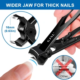 Nail Clippers for Men Thick Nails - 16mm Sharp Wide Jaw Opening Toenail Clippers for Seniors Thick Nails Cutter with Long Handle, Black Extra Large Heavy Duty Clippers with Metal File Gifts for Men