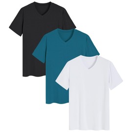 Latuza Men's Viscose Sleep Shirt Soft V-Neck Pajama Tops 3 Pack XL Black Teal White