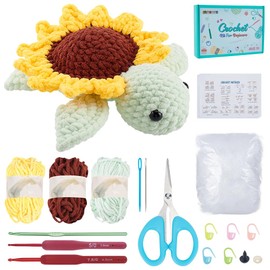 FREEBLOSS Crochet Kit for Beginners Crochet Sunflower Turtle Kit Crochet Animal Crochet Starter Kit with Step-by-Step Video Tutorial Crochet Yarn Crotcheting Set Crafts for Adults