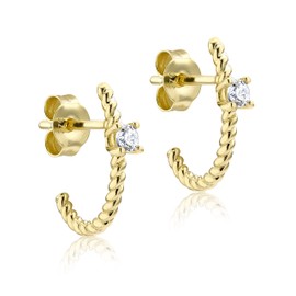 Carissima Gold Women's 9ct Yellow Gold CZ 3mm x 14mm Twisted-Tube Half-Hoop Earrings