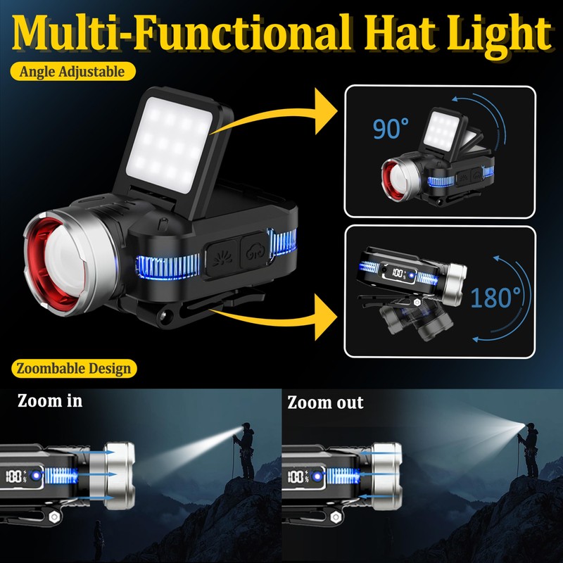 ISUNMEA Hard Hat Clip Lights, 800lm Rechargeable Clip on Cap