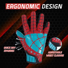 AIGEVTURE Youth Football Gloves Kids Inspired Receiver Gloves Boys Girls Unmatched Grip Comfort Sky Blue and Red X-Small