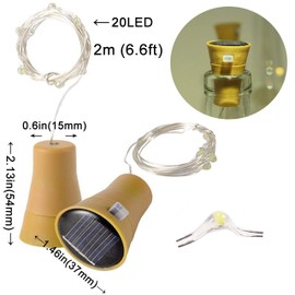 6 Pack Solar Powered Wine Bottle Lights, 20 LED Waterproof Copper Cork Solar Lights for Wedding Christmas, Outdoor, Holiday, Garden, Patio, Pathway Decor (Warm White)