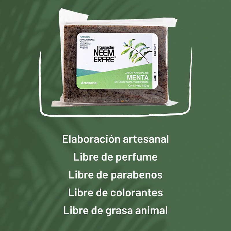 bienestar NEEM ERFRE Jabón Natural Artesanal Menta con Aceite Neem