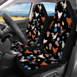 Darisoco Daisy Rooster Vehicle Seat Covers Set Front Back Seat Cover Set of 4 Travel Accessories for Car Decors Universal Fit SUV/Truck/Van