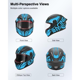 TTMiku Kids Full Face Motorcycle Helmet, Motocross ATV Dirt Bike Go-Kart 4-Wheeler Street Offroad Motorbike Helmet, DOT Approved (Blue, X-Large)