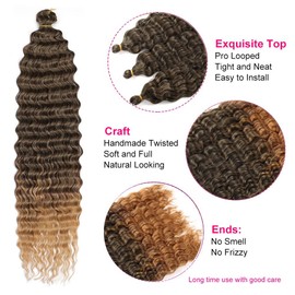 PORSMEER 3 Packs 22" Wave Crochet Hair Water Wave Twist Crochet Hair Deep Wave Curly Braiding Hair Extension Synthetic Ocean Wavy Hair Bundles Ombre Brown for women Girls